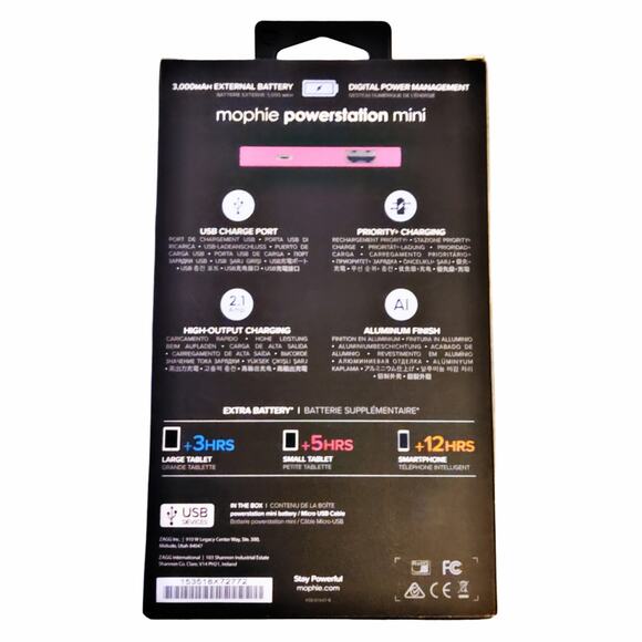 MOPHIE PORTABLE CHARGER 3000 mAh FOR MOST USB-ENABLED DEVICES BRIGHT PINK NEW - Picture 3 of 3